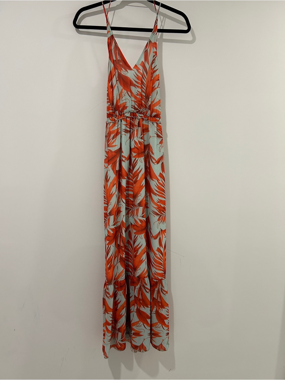 H&M Tropical Orange Leaf Print Maxi Dress Size 4